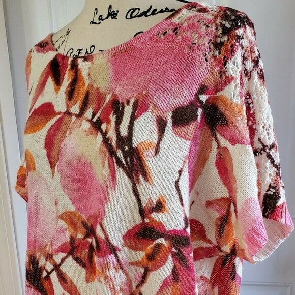Chicos Pink Floral Cherry Blossom Print Netting Spring Summer Blouse Top Size 2 - Picture 4 of 13